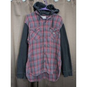 Ralph Lauren Denim & Supply Plaid Hooded Flannel Shirt Jacket Black Red XL